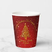 Gobelets En Papier Joyeux Noël 20XX Red Gold Tree étoiles 8oz (Recto)