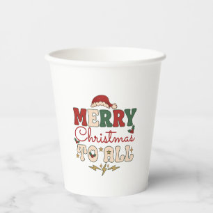 Gobelets En Papier Joyeux Noël à tous Chapeau de Père Noël Éclairs Ét