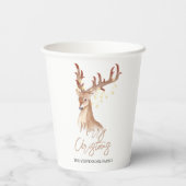 Gobelets En Papier Joyeux Noël Aquarelle Brown Cerf Élégant Chic (Verso)