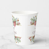 Gobelets En Papier Joyeux Noël Aquarelle Fleurs d'hiver Nom (Droite)