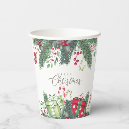 Gobelets En Papier Joyeux Noël Arbre Festif Vacances Design cadeau (Verso)