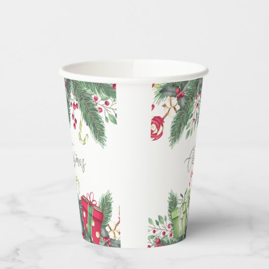 Gobelets En Papier Joyeux Noël Arbre Festif Vacances Design cadeau (Gauche)