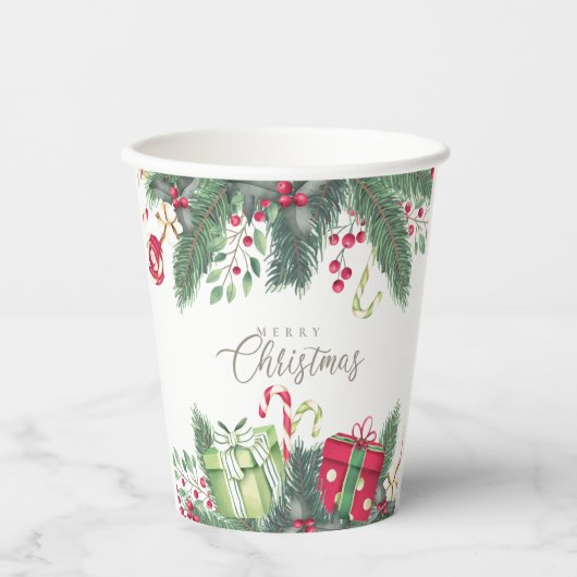 Gobelets En Papier Joyeux Noël Arbre Festif Vacances Design cadeau (Recto)