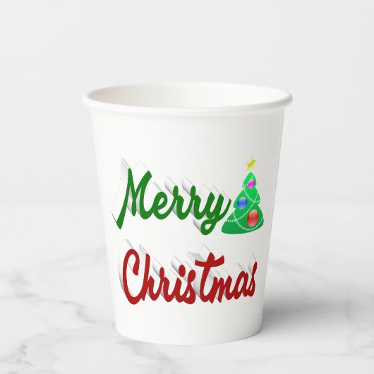 Gobelets En Papier Joyeux Noël Arbre rouge vert script (Verso)