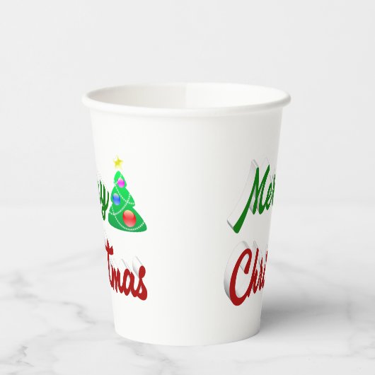 Gobelets En Papier Joyeux Noël Arbre rouge vert script (Gauche)