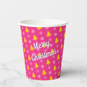 Gobelets En Papier Joyeux Noël, Arbres d'or et Flacons de neige