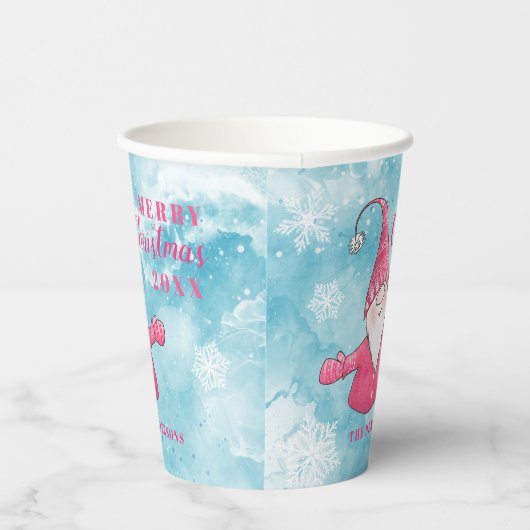 Gobelets En Papier Joyeux Noël bleu et rose personnalisé (Droite)