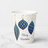 Gobelets En Papier Joyeux Noël Bleu Or Ornements (Verso)
