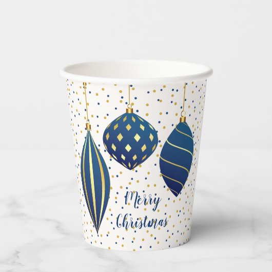 Gobelets En Papier Joyeux Noël Bleu Or Ornements (Verso)