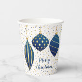 Gobelets En Papier Joyeux Noël Bleu Or Ornements (Recto)
