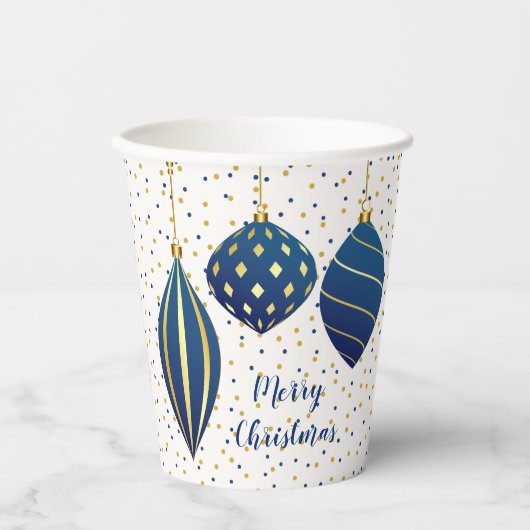 Gobelets En Papier Joyeux Noël Bleu Or Ornements (Recto)
