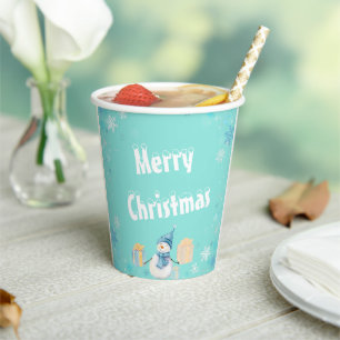 Gobelets En Papier Joyeux Noël Bonhomme de Neige avec Cadeaux