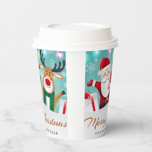 Gobelets En Papier Joyeux Noël Bonne année Père Noël mignonne (Gauche)