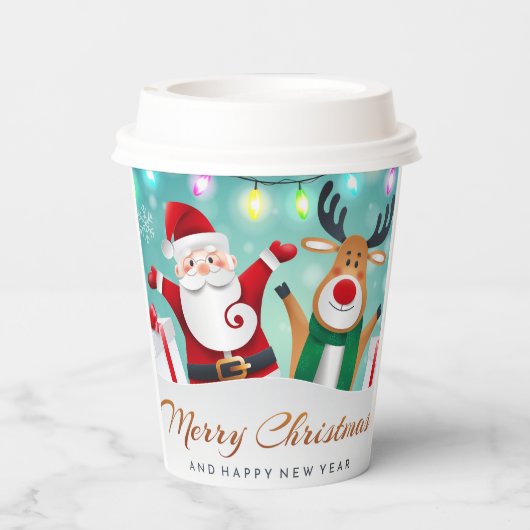 Gobelets En Papier Joyeux Noël Bonne année Père Noël mignonne (Verso)