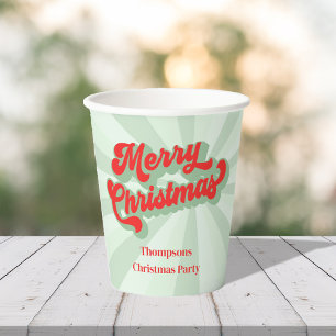 Gobelets En Papier Joyeux Noël Calligraphie Rétro Script Rouge Vert
