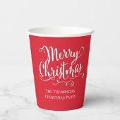 Gobelets En Papier Joyeux Noël Calligraphie Script Simple Rouge (Verso)