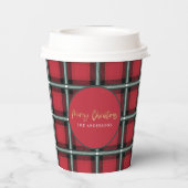 Gobelets En Papier Joyeux Noël de l'écriture or rouge tartan vacances (Verso)