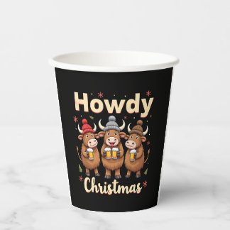 Gobelets En Papier Joyeux Noël Drôle Vache Highland Cow Xmas Amoureux