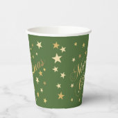 Gobelets En Papier Joyeux Noël Élégant Script Gold Stars Green (Gauche)