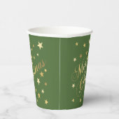 Gobelets En Papier Joyeux Noël Élégant Script Gold Stars Green (Droite)