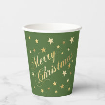 Joyeux Noël Élégant Script Gold Stars Green