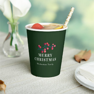Gobelets En Papier Joyeux Noël en vert Famille personnalisée