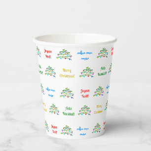 Gobelets En Papier Joyeux Noël et arbre de Noël coloré