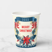 Gobelets En Papier Joyeux Noël et Bonne Année ! 20XX Oiseau Rouge (Verso)