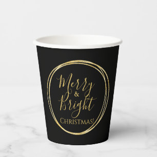 Gobelets En Papier Joyeux Noël et or noir brillant