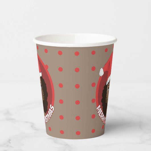 Gobelets En Papier Joyeux Noël, Femme noire Santa Hat (Gauche)