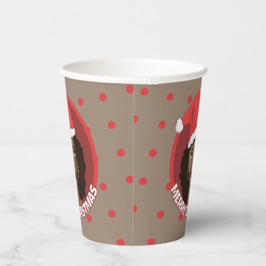 Gobelets En Papier Joyeux Noël, Femme noire Santa Hat (Droite)