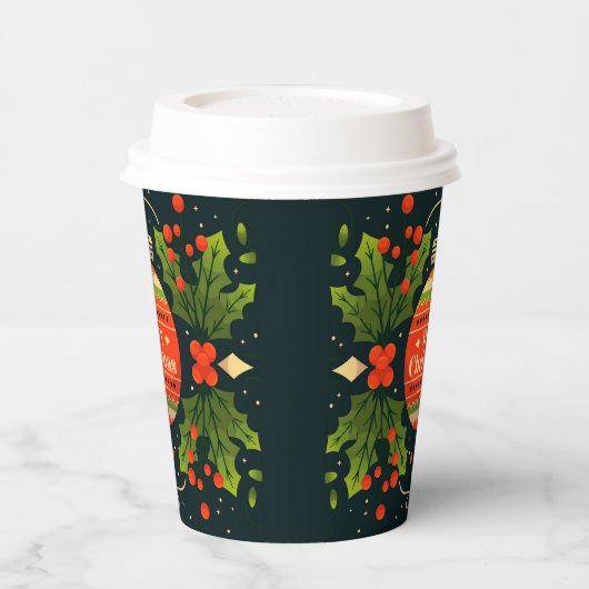 Gobelets En Papier Joyeux Noël Festif Bauble Floral Holly (Gauche)