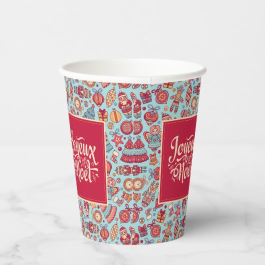 Gobelets En Papier Joyeux Noel français Joyeux Noël folk art chic (Droite)
