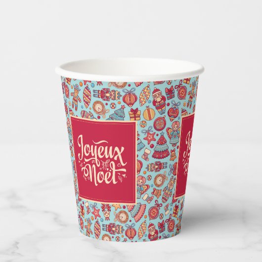 Gobelets En Papier Joyeux Noel français Joyeux Noël folk art chic (Recto)