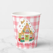 Gobelets En Papier Joyeux Noël Gingpain Maison rose En vichy (Recto)