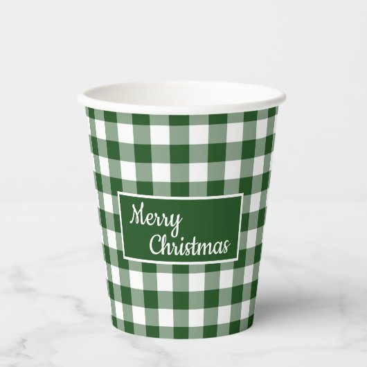 Gobelets En Papier Joyeux Noël Green Buffalo Check Party (Recto)