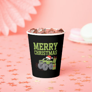 Gobelets En Papier Joyeux Noël Monster Truck Enfants Garçons Xmas 