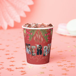Gobelets En Papier Joyeux Noël Multi Photo Rouge Or Fête de Noël