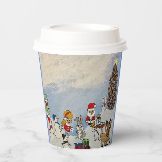 Gobelets En Papier Joyeux Noël pour aller tasses avec couvercle. (Recto)