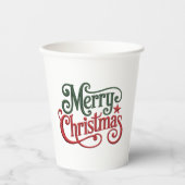 Gobelets En Papier Joyeux Noël Retro Broderie Typographie (Recto)