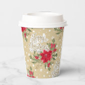 Gobelets En Papier Joyeux Noël Rouge Poinsettia (Verso)