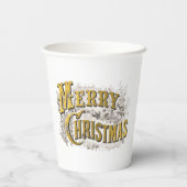 Gobelets En Papier Joyeux Noël Rustique Vintage or blanc (Verso)