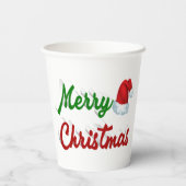 Gobelets En Papier Joyeux Noël Santa Chapeau rouge vert script (Verso)