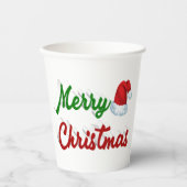 Gobelets En Papier Joyeux Noël Santa Chapeau rouge vert script (Recto)