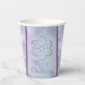 Gobelets En Papier Joyeux Noël Snowflakes Iridescente Bleu pourpre (Recto)