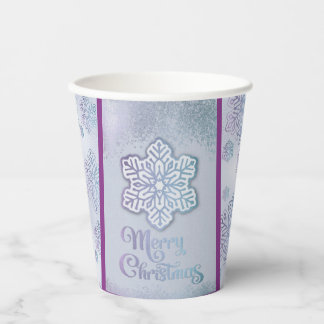 Gobelets En Papier Joyeux Noël Snowflakes Iridescente Bleu pourpre