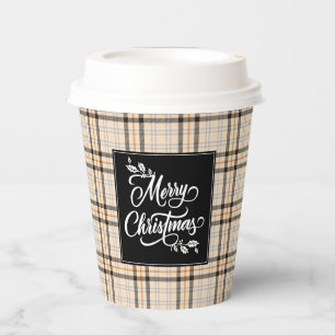 Gobelets En Papier Joyeux Noël Tan Plaid Motif Holiday