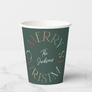 Gobelets En Papier Joyeux Noël vert coloré rétro
