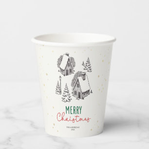 Gobelets En Papier Joyeux Noël Village Hivernal Vintage Personnalisé
