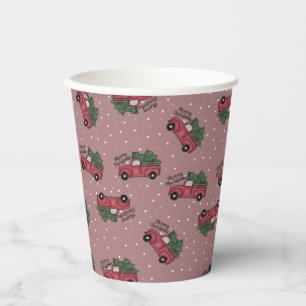 Gobelets En Papier Joyeux Noël Vintage Camion rouge